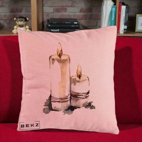 Perna Decorativa Lumanari Acuarela Iarna, 40x40 cm, Roz, Husa Detasabila, Perna Inclusa, BEKZ®