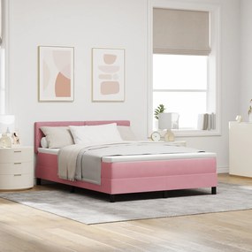 vidaXL Pat box spring cu saltea &amp; LED, roz, 160x200 cm catifea