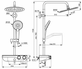 Coloana de dus cu baterie termostatata si etajera Ideal Ceratherm S200 II crom lucios