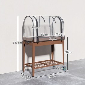 Outsunny Strat de Gradină Înălțat cu Acoperiș de Sera, Jardiniera Mobilă cu Roți și Raft Inferior pentru Legume, Flori, Ierburi | Aosom Romania