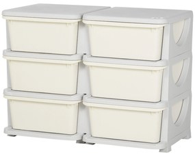 HOMCOM Cutie de depozitare pentru copii, cutie de depozitare pentru copii, 3 sertare, crem alb | Aosom Romania