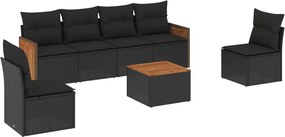 vidaXL Set canapele de grădină cu perne, 7 piese, negru, poliratan