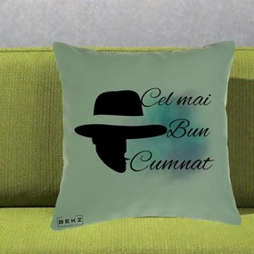 Cadou pentru Cumnat - Perna Personalizata Cel mai Bun Cumnat cu Silueta Palarie si Pete Teal-Roz, 40x40 cm, Verde, Husa Detasabila, Perna Inclusa, BEKZ®