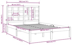 Cadru de pat Super King 6FT, alb, 180x200 cm, lemn masiv Alb, 180 x 200 cm