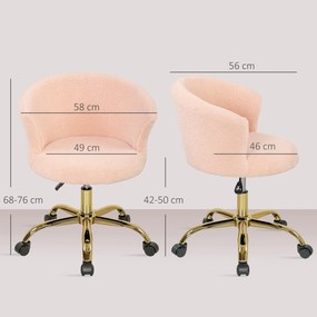 Vinsetto Fotoliu de birou, fotoliu ergonomic reglabil în înălțime, șezut rotativ, picior din oțel, roz | Aosom Romania