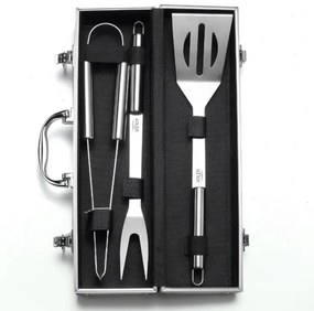 Set ustensile pentru gratar Adler AD 6729, 4 piese, Otel inoxidabil, Carcasa din aluminiu, Orificii de agatare, Argintiu