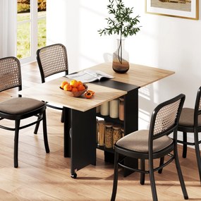 HOMCOM Masă Pliabilă pentru 4-6 Persoane, cu 2 Roți, Masă Rabatabilă cu 2 Rafturi pentru Depozitare, 140x75x74 cm, Negru | Aosom Romania