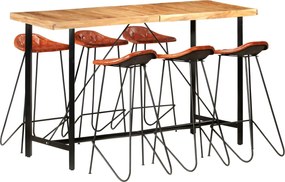vidaXL Set mobilier de bar, 7 piese, lemn masiv și piele naturală