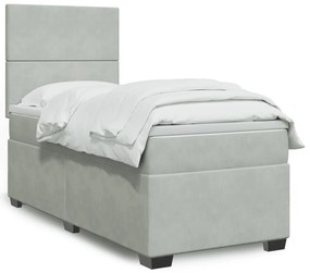 vidaXL Pat box spring cu saltea, gri deschis, 90x190 cm, catifea