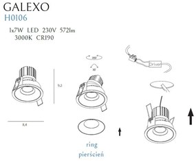 Spot LED incastrabil GALEXO H0106 alb cu inel negru
