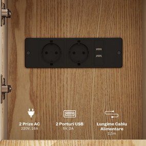 HOMCOM Măsuță de Sufragerie cu 2 Prize CA, Porturi USB, Raft Rabatabil și Raft Deschis, 30x60x60,5 cm, Natural | Aosom Romania