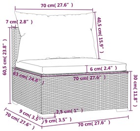 Set mobilier de gradina cu perne, 6 piese, maro, poliratan maro si verde, 3x mijloc + 3x colt, 1