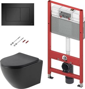 Pachet vas wc negru mat Rune Ivaldi, capac slim softclose si rezervor TECEbase si clapeta TECEnow negru mat