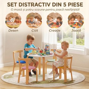 AIYAPLAY Set Masă și Scaune pentru Copii 3-8 Ani, 5 Piese cu Margini Rotunjite din Lemn Multicolor | Aosom Romania
