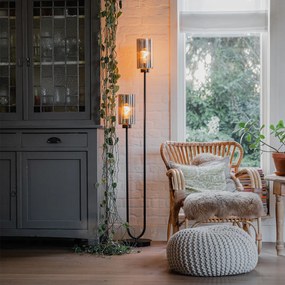 Lampă de podea Art Deco neagră cu sticlă fumurie cu 2 lumini - Laura