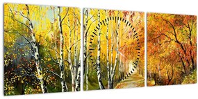 Tablou - Alee romantică de-a lungul apei, pictură în ulei (cu ceas) (90x30 cm)