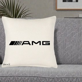 Perna Personalizata cu emblema Mercedes-AMG, 40x40 cm, Crem Reliefat, Husa Detasabila, Perna Inclusa, BEKZ®
