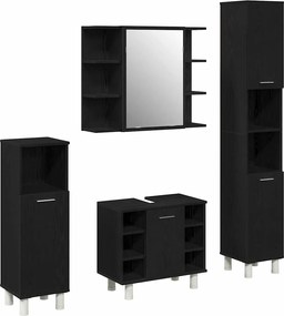 vidaXL Set de mobilier pentru baie 4 pcs Negru 30 x 30 x 179,5 cm
