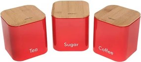 Set de cutii pentru pâine cu recipiente Kinghoff KH 1085, 4 buc., email, bambus/oțel, roșu
