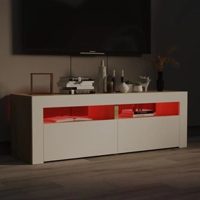 Comoda TV cu lumini LED, alb si stejar Sonoma, 120x35x40 cm 1, alb si stejar sonoma