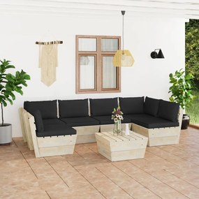 3063595 vidaXL Set mobilier grădină din paleți, 7 piese, cu perne, lemn molid