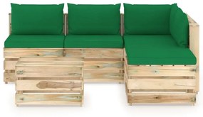 Set mobilier de gradina cu perne, 6 piese, lemn verde tratat