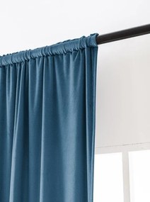 Draperie opaca Culoare albastru kerosen VELVET 135x250 cm Agățat: Inele metalice