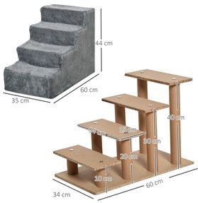 PawHut Scăriță pentru Câini Portabilă cu 4 Trepte, Scară pentru Animale Domestice, 60x35x44 cm, Gri Deschis | Aosom Romania