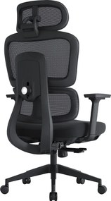Scaun ergonomic premium Kino-H, spătar reglabil pe înălțime, suport lombar reglabil, tetieră 3D, cotiere 3D, șezut glisant, reclinare 125°, Mesh + Textil, Negru