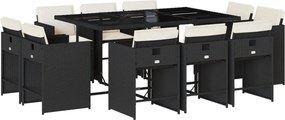 vidaXL Set mobilier de exterior cu perne, 11 piese, negru, poliratan