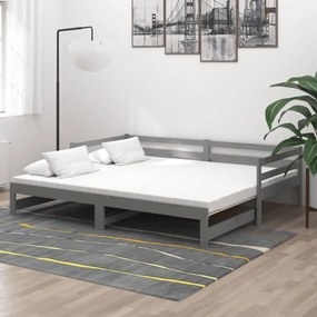 806952 vidaXL Pat extensibil de zi, gri, 2x(90x200) cm, lemn masiv de pin