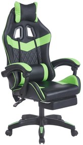 Scaun gaming, sistem iluminare bandă LED RGB, masaj în perna lombară, suport picioare, Negru/Verde