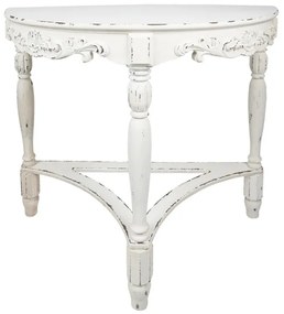 Consolă shabby chic, alb, cu ornamente sculptate în lemn, Agatha