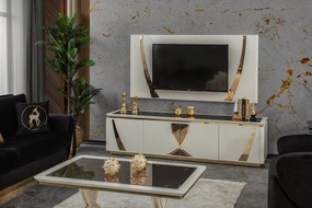 Set comoda tv si modul superior din mdf alb si auriu/negru si auriu lexus (200x51x57)
