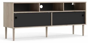 Comoda TV neagra cu decor de stejar Jackson Hickory, ELISEO