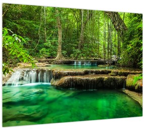 Tablou pe sticlă - Cascada verde (70x50 cm)