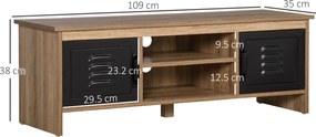 HOMCOM Comodă TV 110 cm, Design Industrial, cu 2 dulapuri, 2 nișe, 2 orificii pentru cabluri, Aspect lemn cu vene, Uși metal negre | Aosom Romania