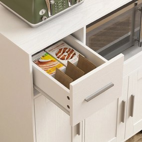 HOMCOM Dulap pentru cuptorul cu microunde din lemn, cu sertar, 2 dulapuri, raft deschis și blat ajustabil, 80x40x88.7 cm, alb | Aosom Romania