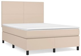 3142730 vidaXL Pat box spring cu saltea, cappuccino, 140x200cm piele ecologică