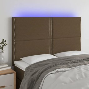 3122285 vidaXL Tăblie de pat cu LED, maro închis, 144x5x118/128 cm, textil
