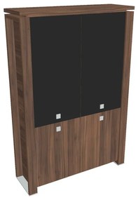 Dulap înalt Verno+ 140 x 46 x 210 cm, uși combinate, nuc / negru