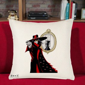 Perna Personalizata Hellsing Alucard cu Pistoale, 40x40 cm, Crem Reliefat, Husa Detasabila, Perna Inclusa, BEKZ®