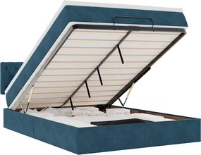 vidaXL Cadru de pat otoman cu saltea Albastru închis 140x190cm catifea
