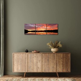 Tablou - Apus de soare peste lac (cu ceas) (90x30 cm)