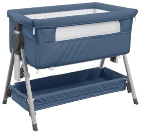 10292 vidaXL Pat pentru copii cu saltea, bleumarin, pânză textil