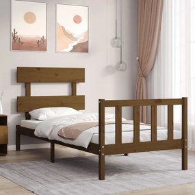 3193264 vidaXL Cadru de pat cu tăblie, maro miere, 100x200 cm, lemn masiv