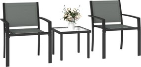 Outsunny Set masă și scaune pentru terasă exterior 3 piese cu 2 scaune din Textilene, masă din sticlă securizată, gri deschis | Aosom Romania