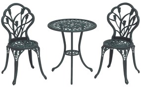 Outsunny Set Mobilier de Grădină 2 Locuri 2 Scaune + Masă Rotundă Fontă de Aluminiu Imitație Fier Forjat Verde | Aosom Romania
