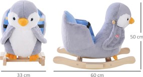 HOMCOM Balansoar Pinguin din Pluș cu Melodii și Centură de Siguranță, Balansoar pentru Copii, 60x33x50 cm, Gri | Aosom Romania