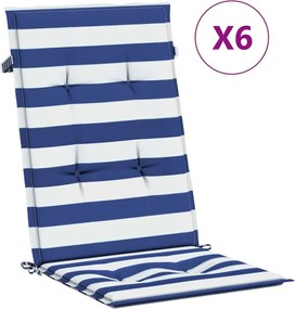 vidaXL Perne de scaun spătar înalt, 6 buc. dungi albastre&albe, textil